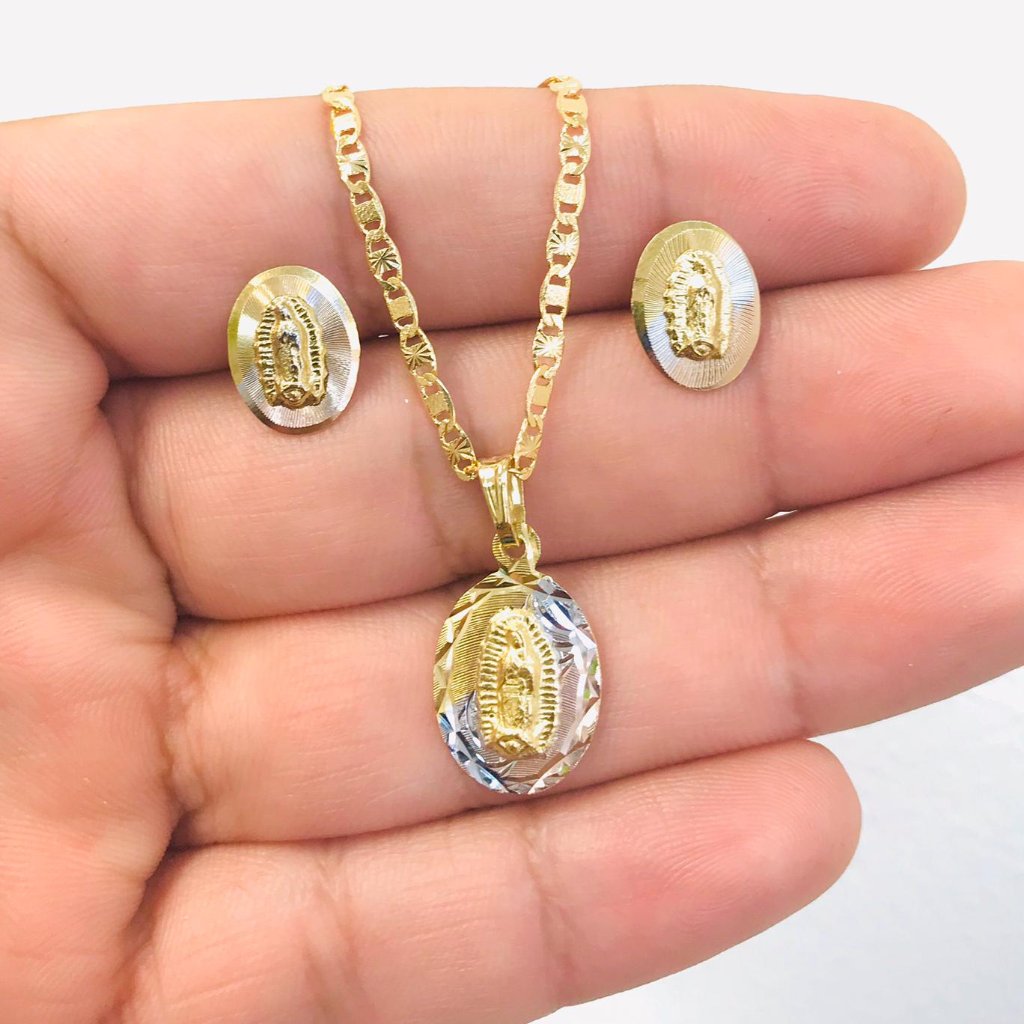 Virgen De Guadalupe Necklace Earring Set Gold F 58$